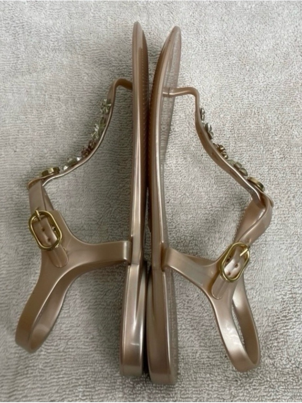 Guess Women's Rose Gold Jelly Rhinestone Bling Addison Sandals Size 8M Coastal - Picture 2 of 10